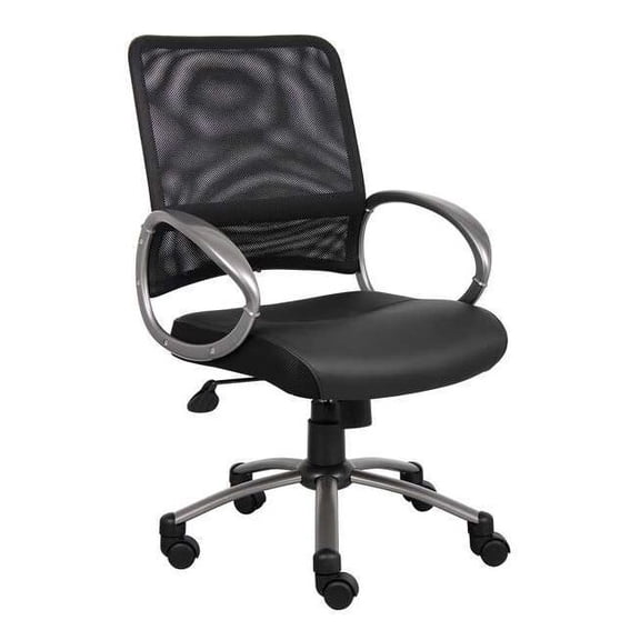 Manufacturer Varies Leather Desk Chair, 18-1/2" to 22", Fixed Arms, Black 6GNN2