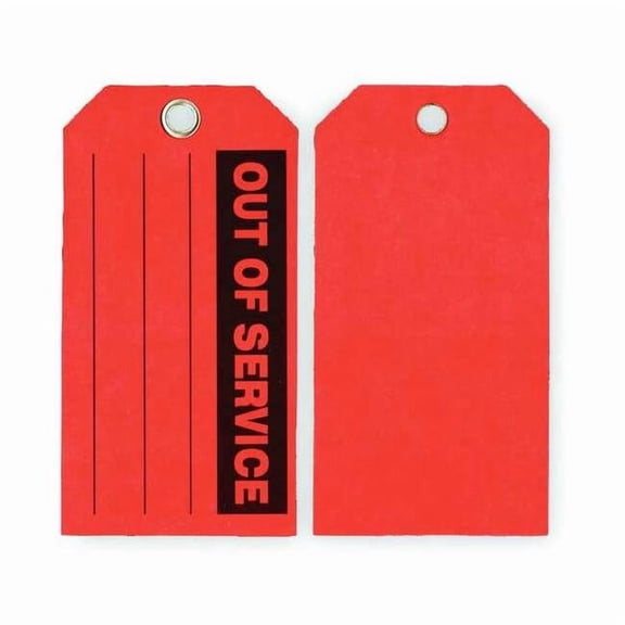 Tag, Out Of Service, Paper, 3 in H x 5 3/4 in W, Red, Rectangle, 100 PK 2RMV3