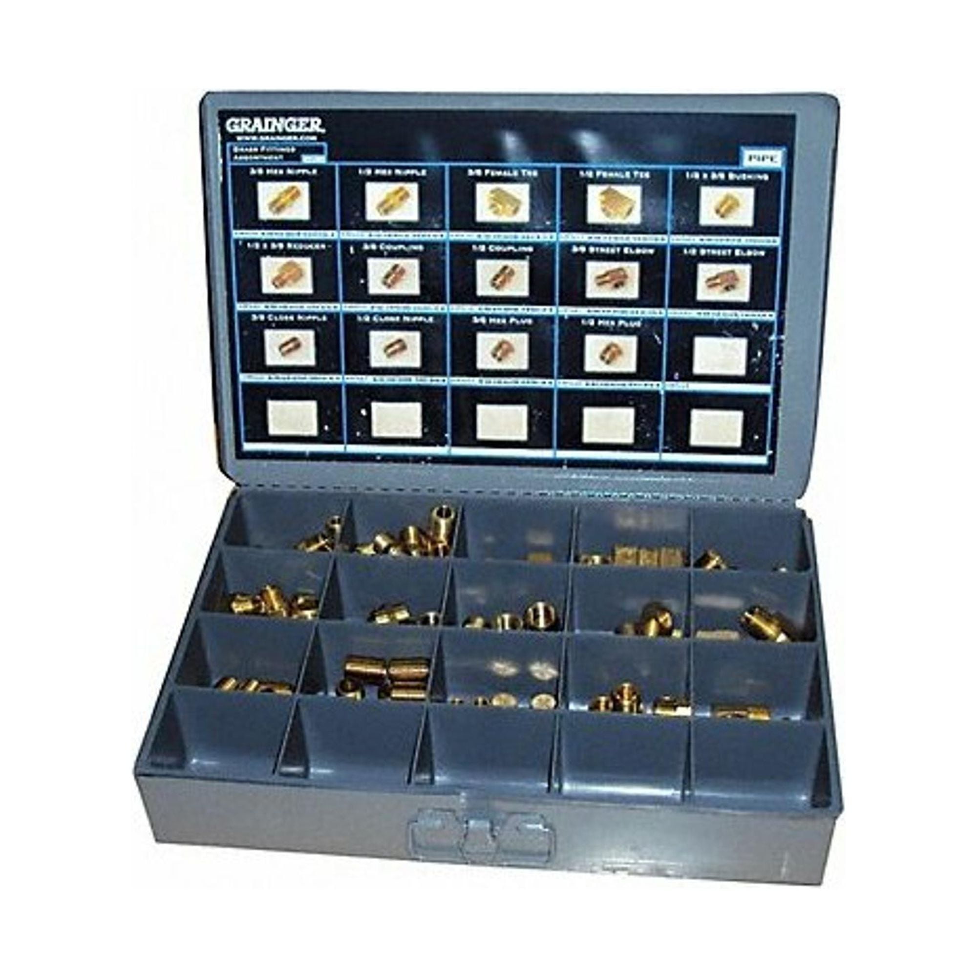 Assorted Brass Pipe Fitting Kit with Steel Case, 140 Pieces