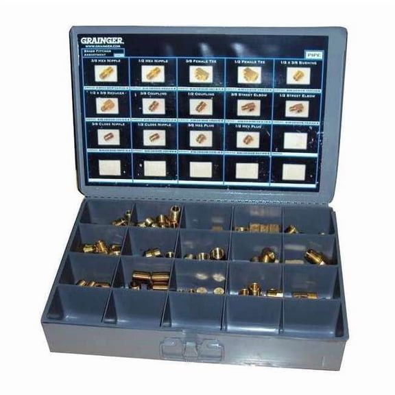 Brass Pipe Fitting Kit, NPT, Assorted Pipe Size 6AZF8