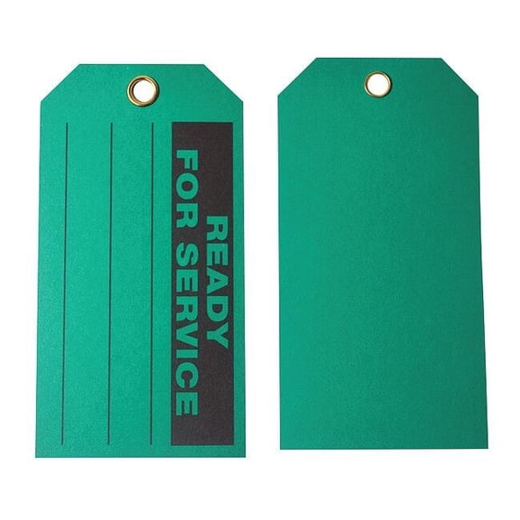 Tag, Ready For Service, Cardstock, 5 3/4 in H x 3 in W, Green, Rectangle, 100 PK