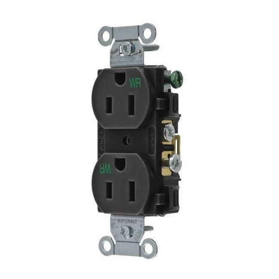 Bryant Receptacle,Blk,Nylon,5-15R NEMA Config. CBRS15BLKWR