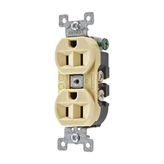 Bryant Receptacle,Ivory,15A,Nylon,0.5HP,2 Poles 5262BI