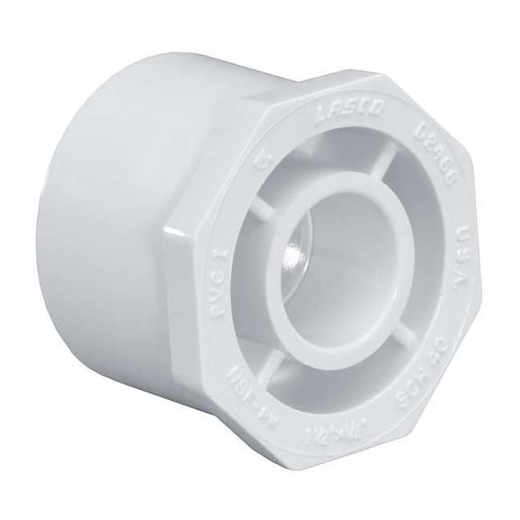 PVC Reducing Bushing, Spigot x Socket, 3 in x 2 1/2 in Pipe Size