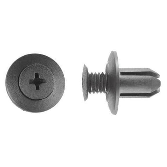 Push-In Rivet, Dome Head, 8 mm Dia., 12 mm L, Nylon Body, 10 PK
