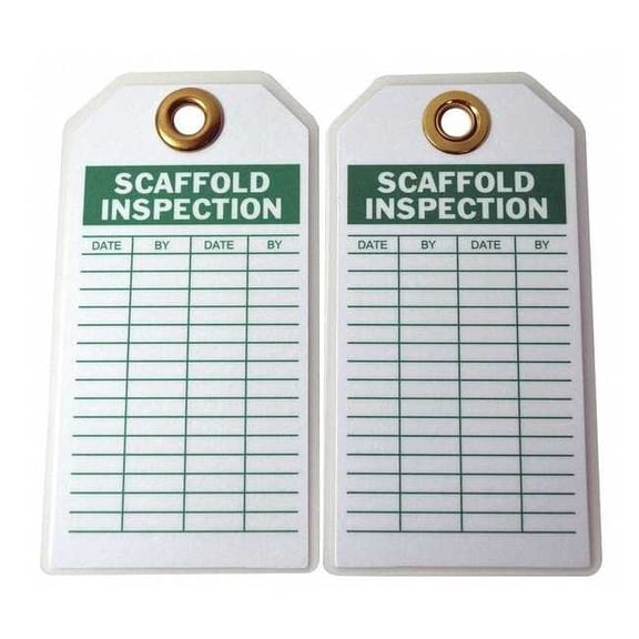 Tag, Scaffold, Polyester, 3 in H x 5 3/4 in W, White, Rectangle, 10 PK 8RJ77