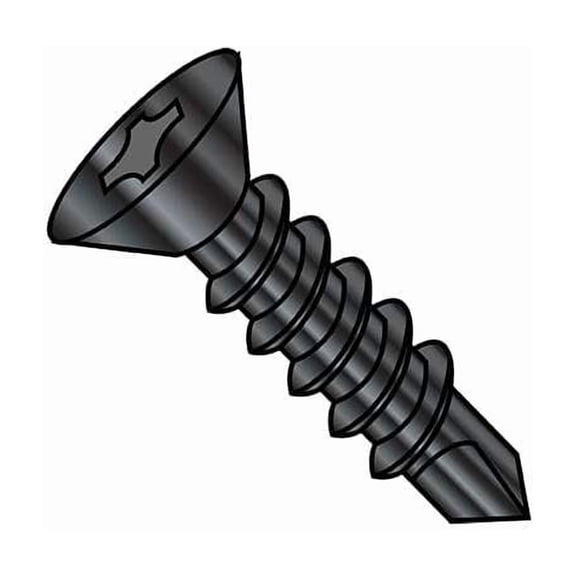 Self-Drilling Screw, #10-16 x 1-1/4 in, Black Oxide Steel Flat Head Phillips Drive, 5000 PK