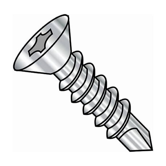 Self-Drilling Screw, #12-14 x 1-1/2 in, Plain 18-8 Stainless Steel Flat Head Phillips Drive