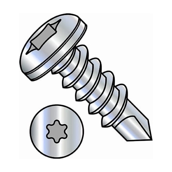 Self-Drilling Screw, #12-14 x 2 in, Zinc Plated Steel Pan Head Torx Drive, 1000 PK