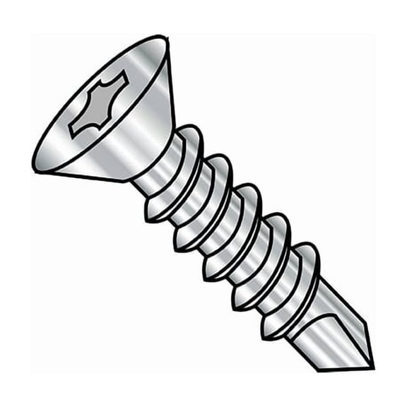 Self-Drilling Screw, #12-14 x 2 in, Plain 410 Stainless Steel Flat Head Phillips Drive, 1000 PK