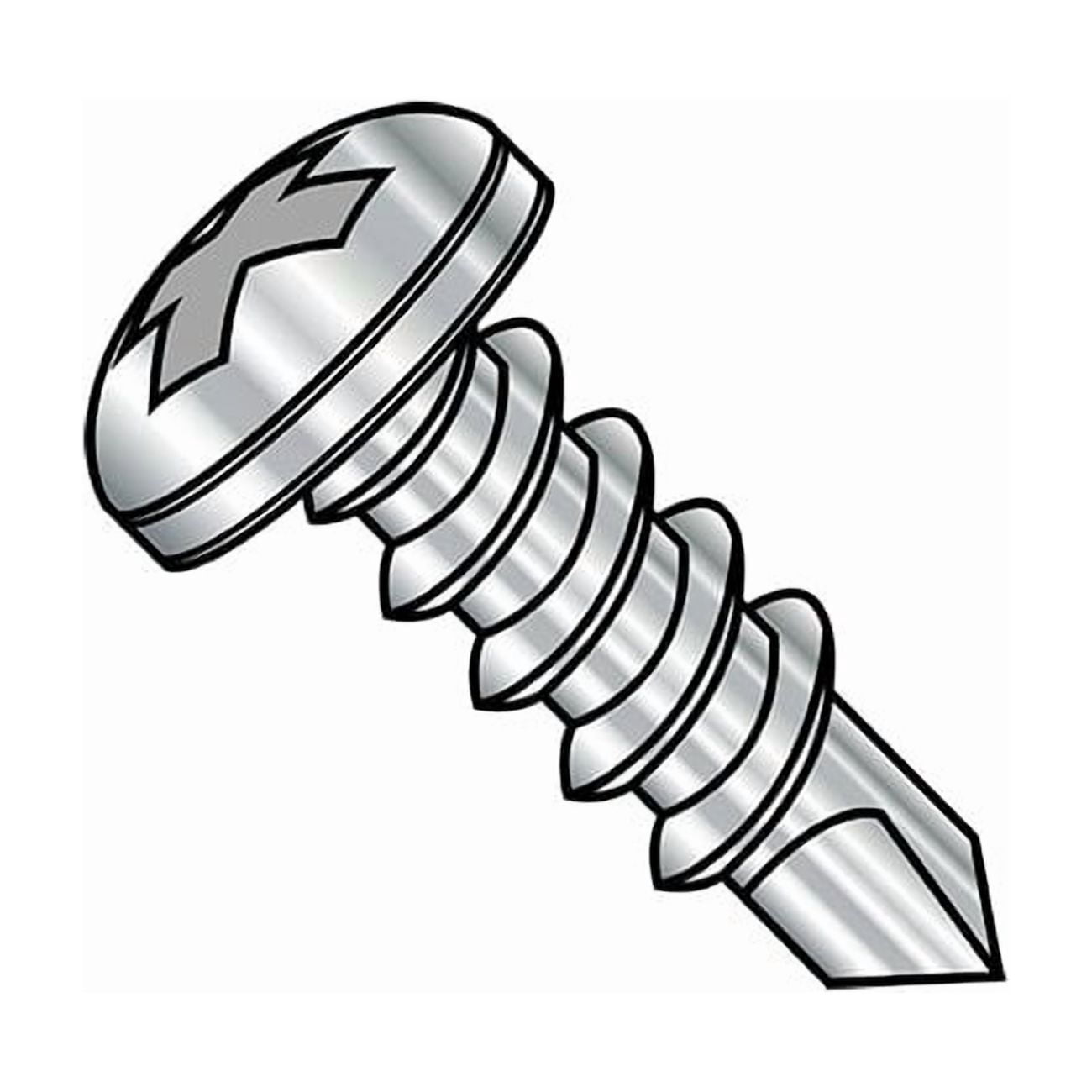 Self-Drilling Screw, #6-20 x 3/8 in, Plain 410 Stainless Steel Pan Head Phillips Drive, 10000 PK