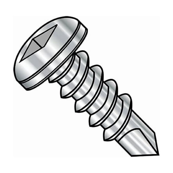 Self-Drilling Screw, #8-18 x 3/4 in, Plain 18-8 Stainless Steel Pan Head Square Drive, 1500 PK