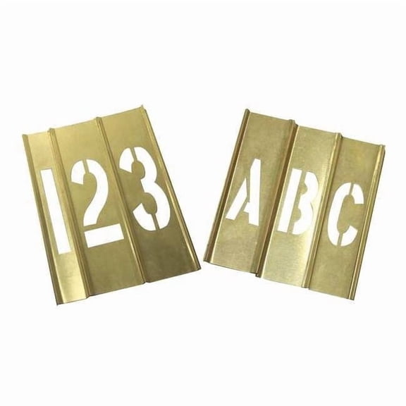 Stencil Kit, Combination Set, A Thru Z, 0 Thru 9, Punctuation, 3 in Character Height, Brass, Yellow