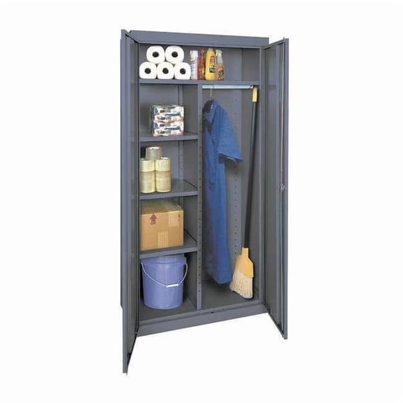 Combo Wardrobe Storage Cabinet, 72 in H, 36 in W, 18 in D, Swing, Keyed, Gray, 5 Shelves, 0 Drawers