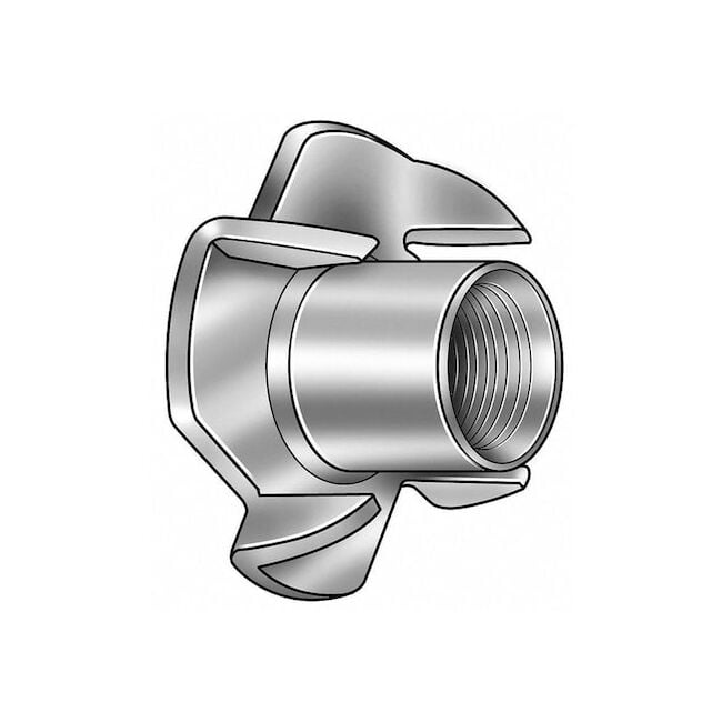 T-Nut, 3/8"-16, Steel, Zinc Plated, 0.44 in Barrel Dia, 7/16 in Barrel Ht, 100 PK