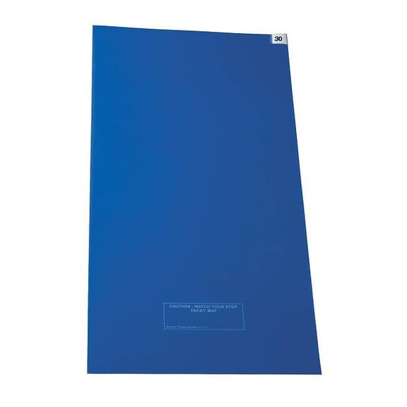 Tacky Floor Mat, Polyethylene, 1.5 mil Thick, 36 in W x 45 in L, Blue, 30, 4 PK
