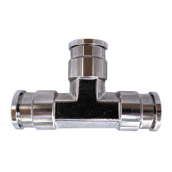 Manufacturer Varies Push-Fit Tee Fitting, 3/8 in Tube Size, Brass, Silver 22FR65