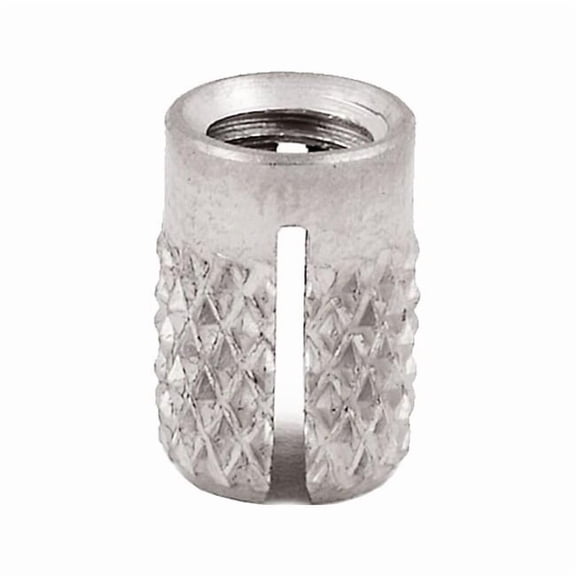 Press Insert, M6-1.00 Int Thrd Sz, 12.7 mm L, 8.280 mm Dia., 18-8 Stainless Steel, Plain, 5 PK