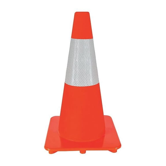 Traffic Cone, Slim Shape, PVC, 18 in H, Orange, One Reflective Stripe