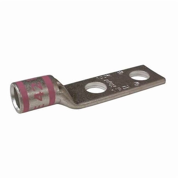 Two-Hole Compression Lug, 1/0 AWG Max, 1/2 in Stud, Short Barrel, Copper, Pink