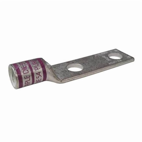 Two-Hole Compression Lug, 4/0 AWG Max, 1/2 in Stud, Short Barrel, Copper, Purple