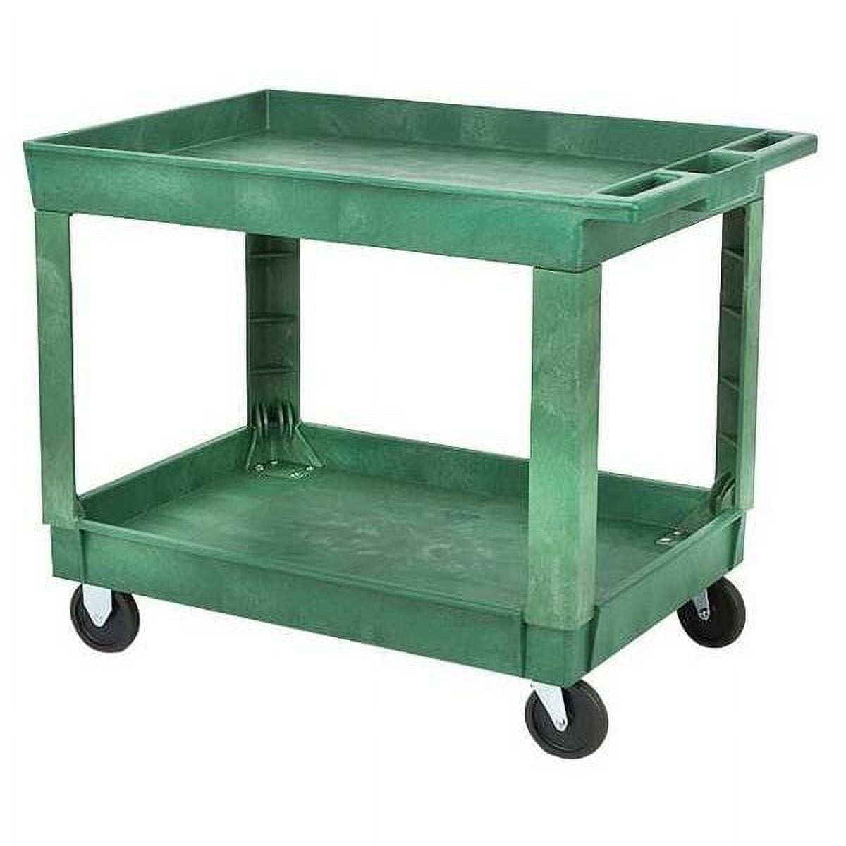Green Polypropylene 2-Shelf Flat Handle Utility Cart