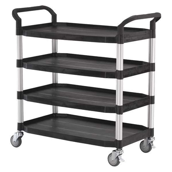 Black Polypropylene 4-Shelf Utility Cart with Aluminum Legs