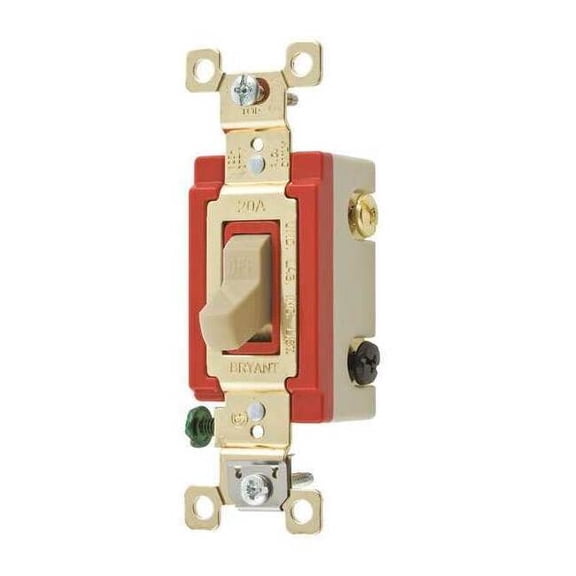 Bryant Wall Switch,20A,Ivory,3-Way Type,Toggle 4903BI