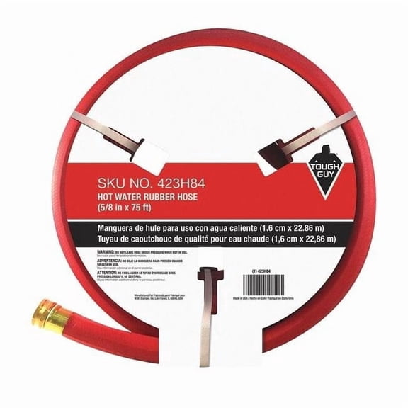 5/8 in ID x 75 ft L Water Hose, Rubber Tube, Red, Aluminum x Aluminum Fitting