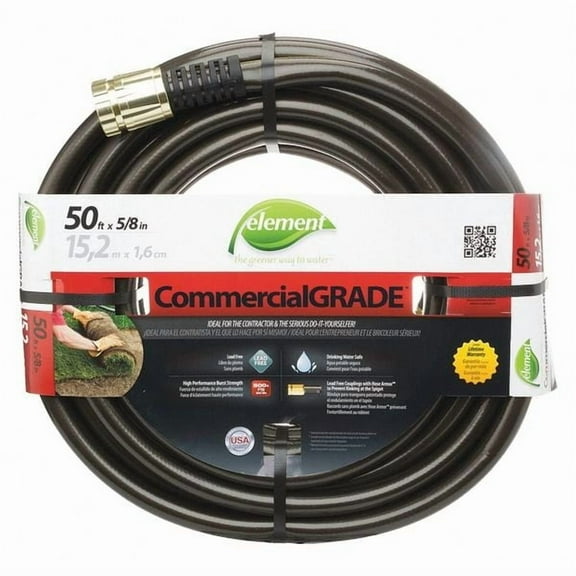 5/8 in ID x 50 ft L Water Hose, PVC Tube, Black, Aluminum x Aluminum Fitting