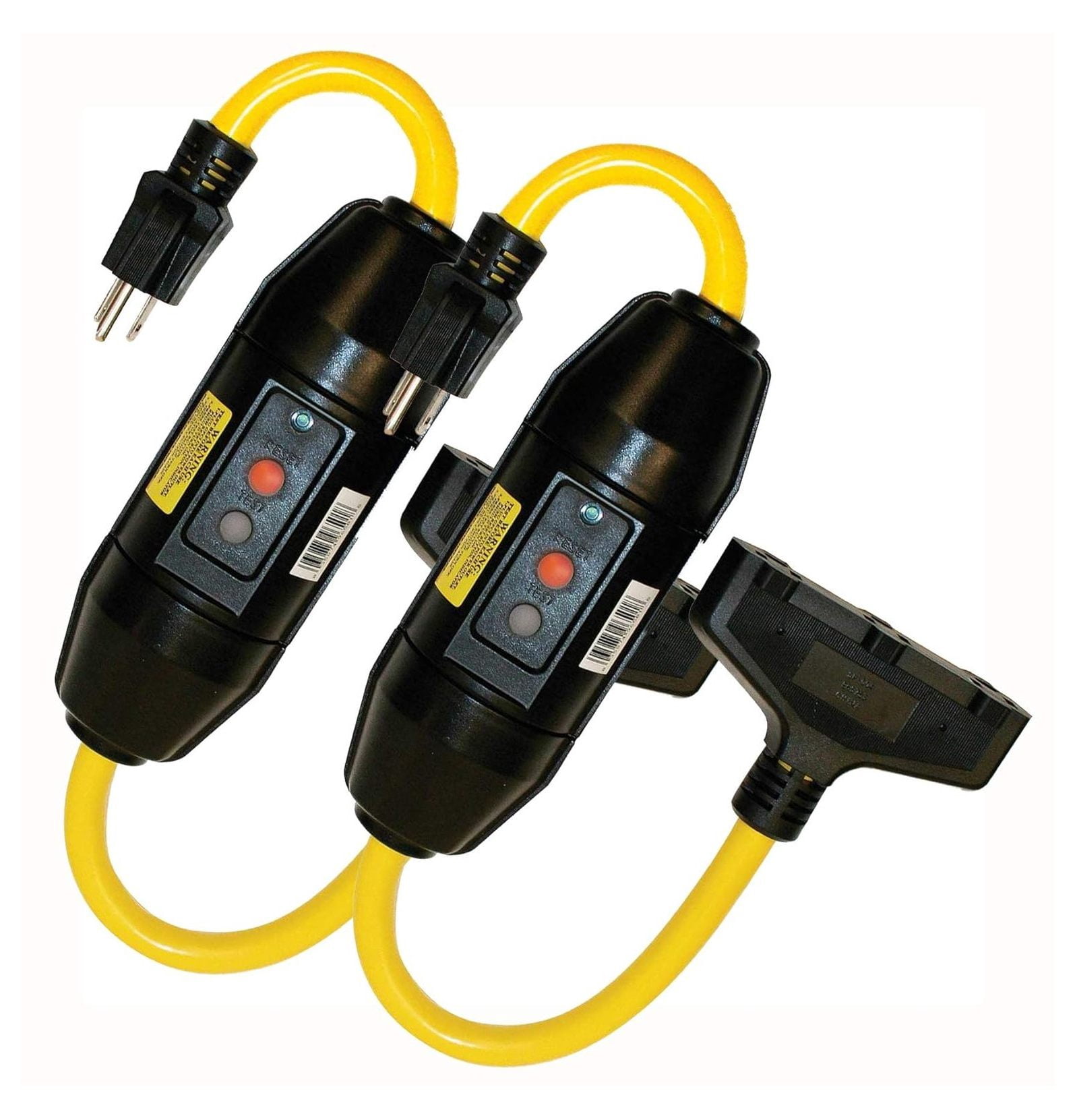 Manufacturing 30396501-08 Manual- 20 AMP Inline GFCI Triple Tap Cord, Yellow/Black - [2 PACK]