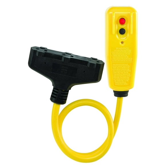 Manufacturing 30434008 Auto-Reset 15 AMP Right Angle GFCI Triple Tap Cord, 2 Feet, Yellow
