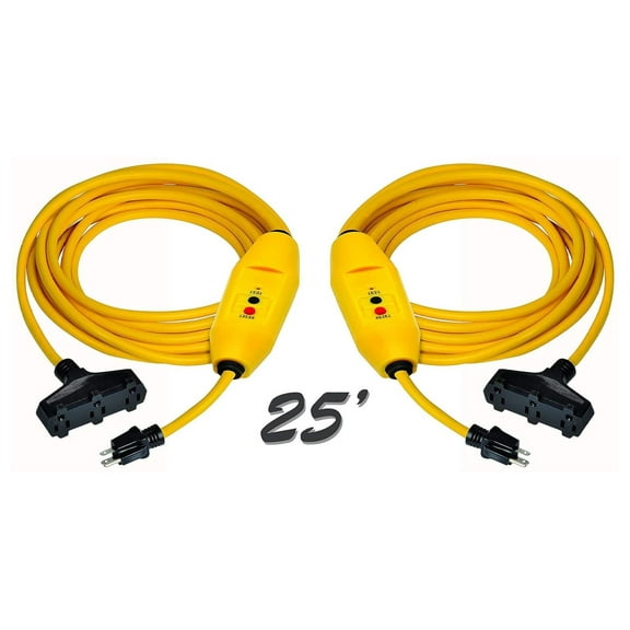 Manufacturing 30438302-01 Auto-Reset 15 AMP Inline GFCI Triple Tap Cord, 25 Feet, Yellow - [2 Pack]