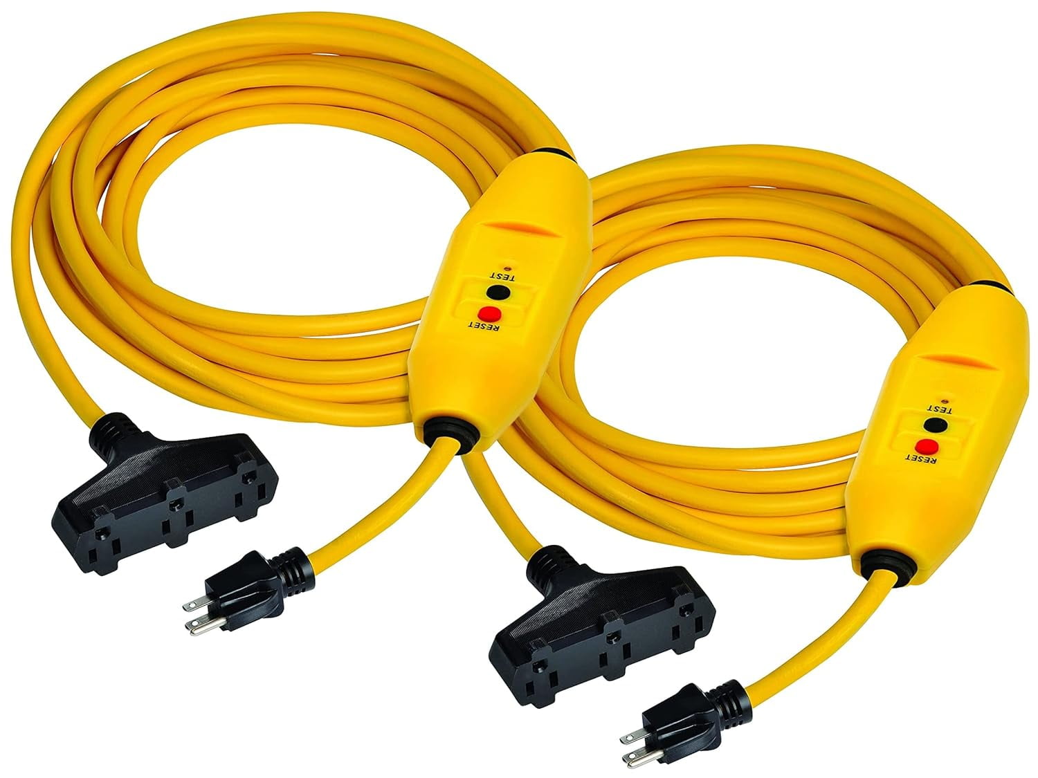 Manufacturing 3043830301 AutoReset 15 AMP Inline GFCI Triple Tap Cord, 50 Feet, Yellow [2