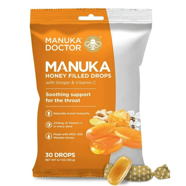 Manuka Doctor Cough Drops, Manuka Honey Filled Lozenges with Vitamin C and Ginger, Sore Throat