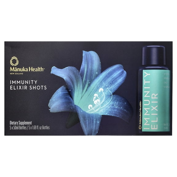 Manuka Health Immunity Elixir Shots, 5 Bottles, 1.69 fl oz (50 ml) Each