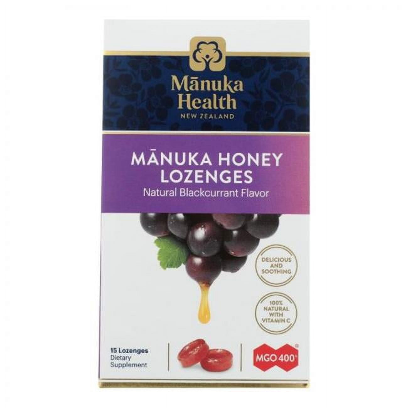 Manuka Health MGO 400+ Manuka Honey Lozenges, Blackcurrant, 15 Lozenges