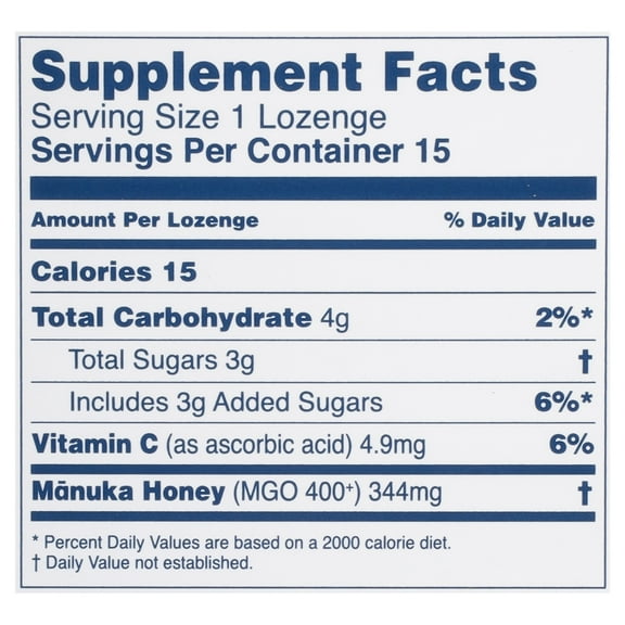 Manuka Health Manuka Honey Lozenges, Natural Ginger & Lemon, MGO 400+ with Vitamin C, 15 Lozenges