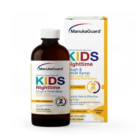 ManukaGuard Kids Nighttime Cough Syrup – Manuka Honey Cough Syrup for Children, Honey Lemon with Chamomile Root Extract, 4 fl oz