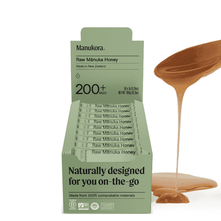 Manukora Raw Manuka Honey MGO 200+ | Stick Packs | 100% Pure New Zealand Manuka Honey | Non-GMO | Certified MGO | 12oz (0.24oz each) 50 pack