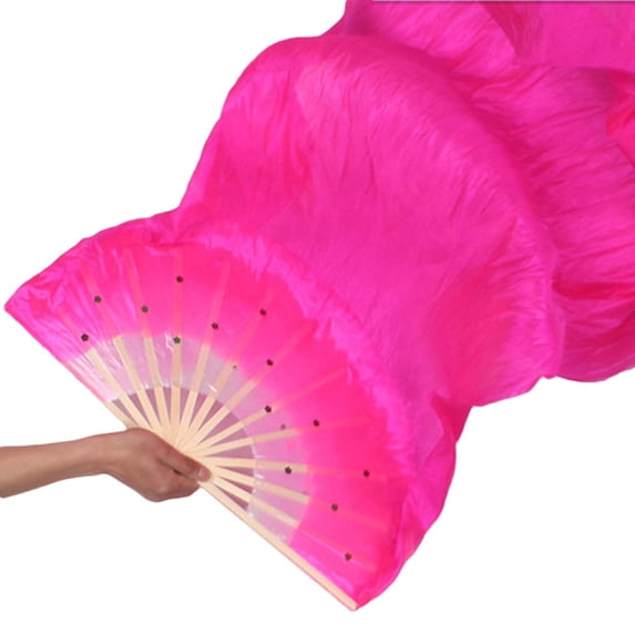 Manunclaims 1.5M/60IN Hand Made Belly Dance Dancing Silk Bamboo Long Fan for Party Stage Performance Dance Kung Fu Tai Chi Fan - Multicolor