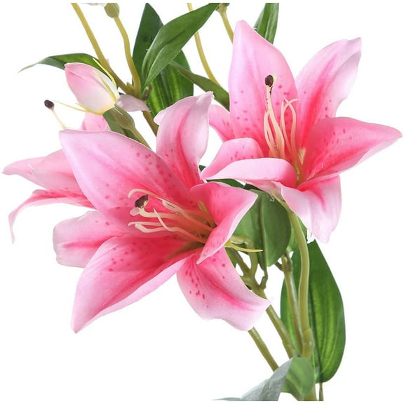 Manunclaims 1 Pcs Long Stem Artificial Lilies Flowers Fake Silk Full Bloom Lily for Home Table Centerpieces Arrangement Wedding DIY Decoration, 6 Heads/Branch