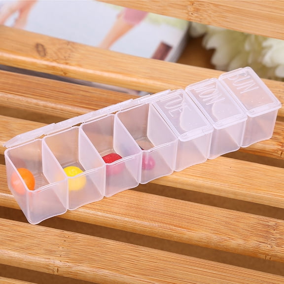 Manunclaims 2Pcs Pill Boxes 7 Compartments Good Sealing Independent Lid Dust-Proof Week Mark Visible Pill Organizers for Office
