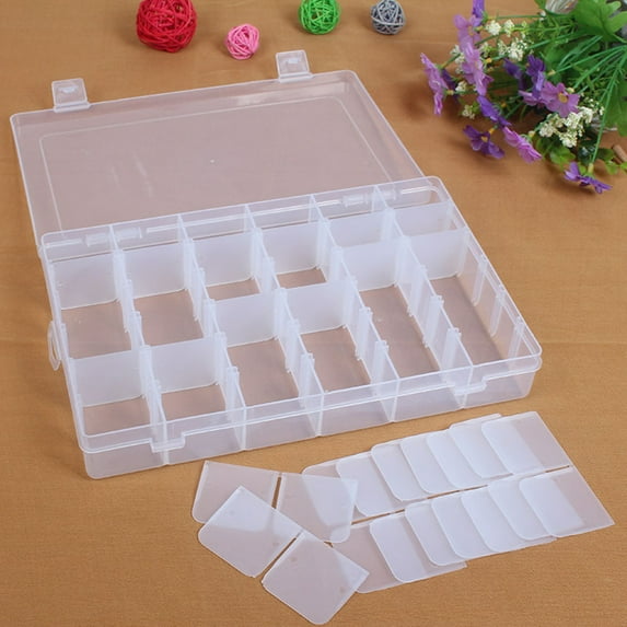 Manunclaims 36 Grids Plastic Organizer Box with Adjustable Dividers, Clear Storage Container for Beads Jewelry Fishing Tackles Letter Board Letters with Label Stickers