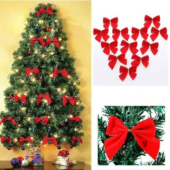 Manunclaims 36 Pcs Christmas Tree Bows Mini Red Velvet Bowknot 2.5’’ Xmas Tree Ornaments Party Gift DIY Decor