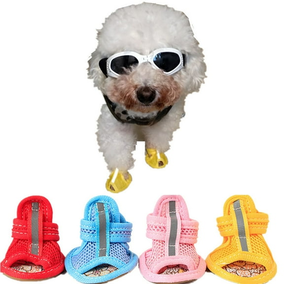 Manunclaims 4Pcs Casual Anti-Slip Small Dog Shoes Cute Pet Shoes Shoe Spring Summer Breathable Soft Mesh Sandals Candy Colors, Rubber Sole Dog Sandals Shoes for Outdoor