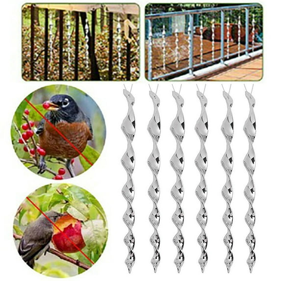 Manunclaims 6/8Pcs Rotating Bird Repellent Wind Twisting Scare Rods Reflective Ornamental Spiral Deterrent Device(12")