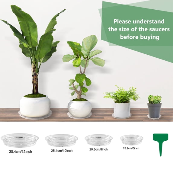 Manunclaims 6” x 8” Round Clear PET Plant Saucer with Plant Labels Features (10 Count)