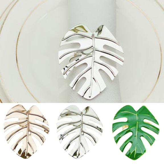 Manunclaims 6Pcs Tropical Leaf Shape Napkin Rings Buckle Holder, Serviette Buckles for Wedding, Christmas Thanksgiving Parties, Dinner Table Decor