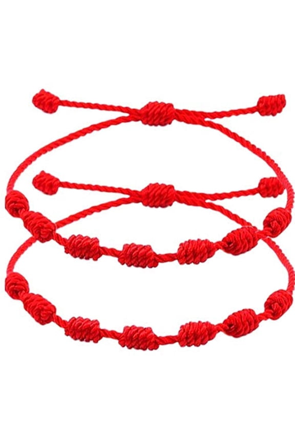 7 Knots Summer String Bracelets Red Bracelet Red Cord Bracelet Adjustable Kabbalah Red Knot String Bracelet Amulet for Evil Eye and Good Luck for Men Women Friendship 2/6 Pcs